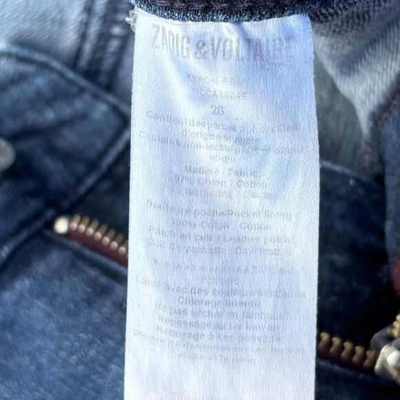 Zadig & Voltaire Evron Brut Rivet Blue Dark Wash Jeans Womens 26 Ankle Zip - Picture 11 of 15